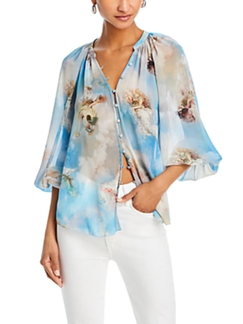 L'Agence Teagan Renaissance Chiffon Button-Front Blouse Small Like New Unique